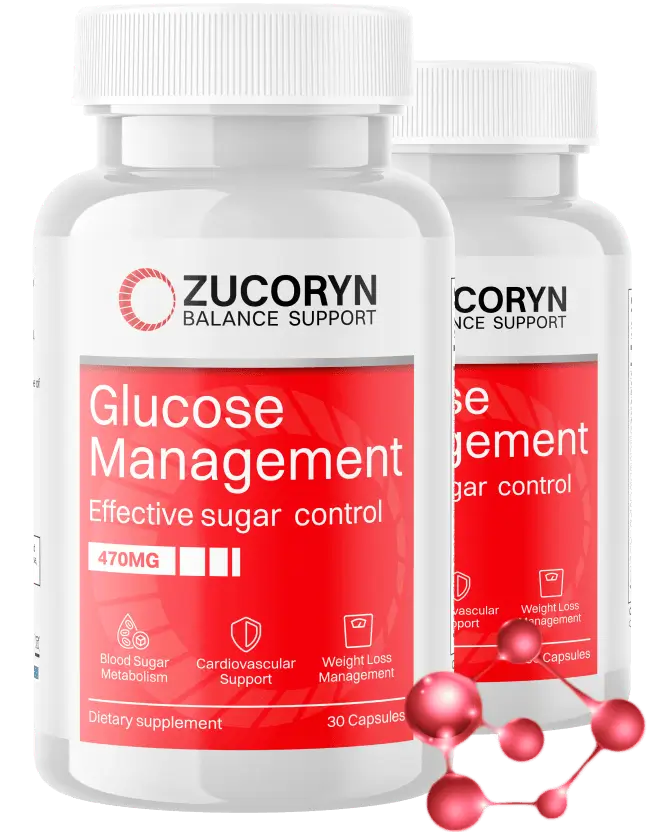 Bottle of Zucoryn Balance Support glucose management capsules